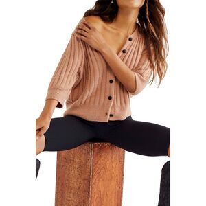 Free People Sloane Cardigan Button Front in Tan Size XS